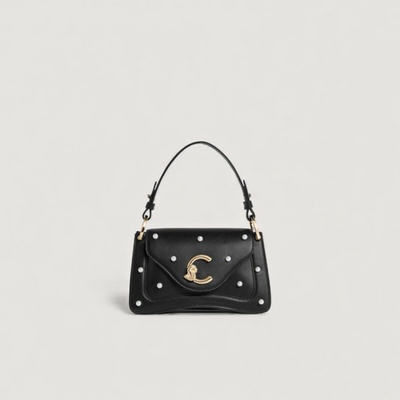 Coccinelle C-ME MINI PEARL STUDS kožená kabelka Noir