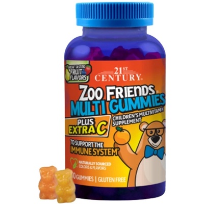 21st Century Zoo Friends Multi + Extra C Gummies [60 желирани бонбони] Портокал