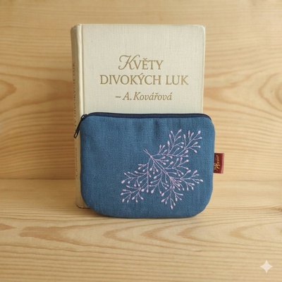 Joan Atelier taštička mini Mína modrá a růžová větvička