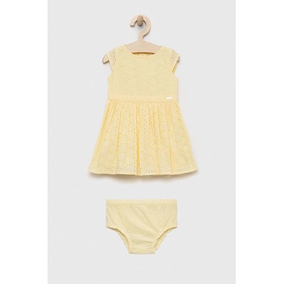 Guess Бебешка памучна рокля Guess в жълто къс модел разкроен модел (A3GK10.WFBC0.PPYX)