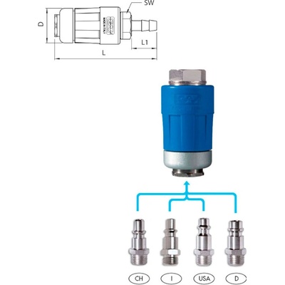 GAV BEZPEČNOSTNÍ RYCHLOSPOJKA STL.VZDUCH S HADIČNÍKEM D10mm