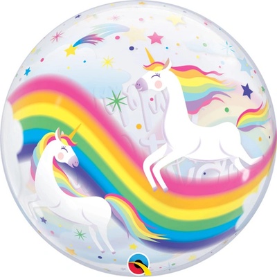 Balónik bublina Jednorožec Happy Birthday 56cm