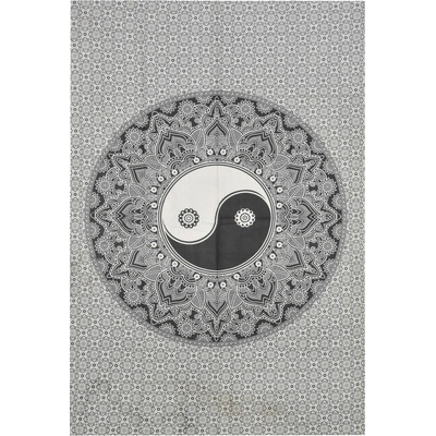 Sanu Babu Přehoz s tiskem květinová mandala, černo-bílý 130x210cm