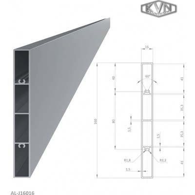 Profil na výplň 160x16x6000 mm, materiál EN AW-6060 T66, přírodní hliník bez povrchové úpravy, cena za KUS