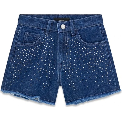 Guess Къси деним панталони за момиче с кристали Guess