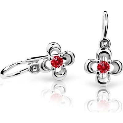 Danfil dětské náušnice kytičky C2013 z bílého zlata s kamínkem Ruby Dark zapínání brizura