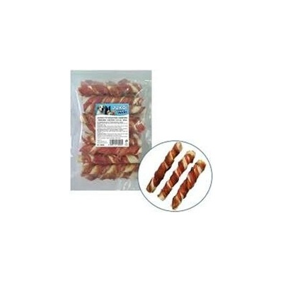 JUKO Tyč buvolí kroucená 2 barevná obalená kachním masem Snacks 12,5 cm 20 ks