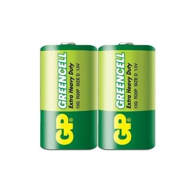 GP Batteries Цинково-карбонова батерия GP Greencell 13G-S2, R20 - D, 2 бр. в опаковка / shrink, 1.5 V, 4500 mAh, GP-BM-13G-S2