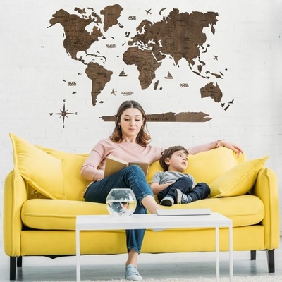 Enjoy the Wood 2D nástěnná dřevěná mapa World Map Walnut Prime M