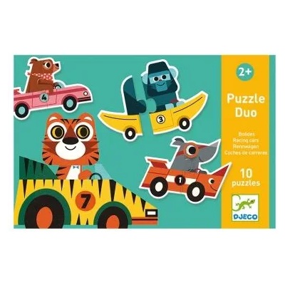 DJECO - Комплект двойни пъзели - Състезателни колички (DJ08148)