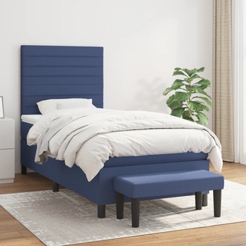 vidaXL Боксспринг легло с матрак, синьо, 100x200 см, плат (3136659)