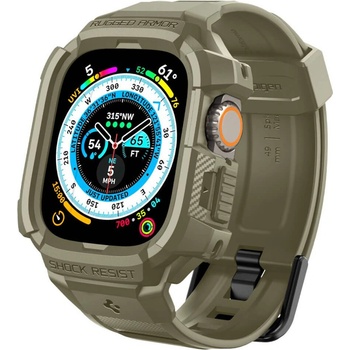 Spigen Удароустойчив TPU кейс с вградена каишка за Apple Watch Ultra, Ultra 2, Ultra 3 49 мм - Spigen Rugged Armor Case Pro (зелен) (ACS05915)