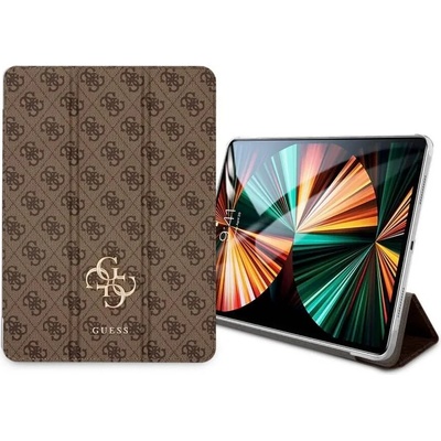 GUESS 4G Folio Cover - дизайнерски кожен кейс и поставка за iPad Pro 12.9 M1 (2021) (кафяв)