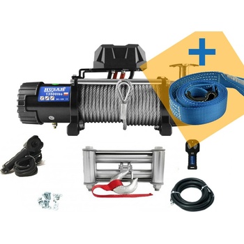 HUSARWINCH Naviják Husar Winch BST 13500, 12V, Ocelové lano + popruh
