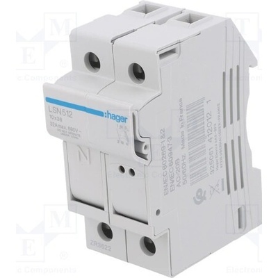 HAGER LSN512 Pojistkový odpojovač; 10x38mm; na přípojnici DIN; 32A; 690V; IP20