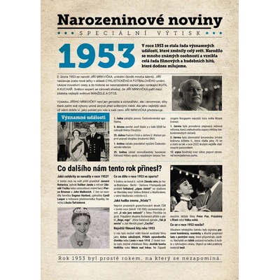 Narozeninové noviny 1953 s vlastním textem a fotografií S textem