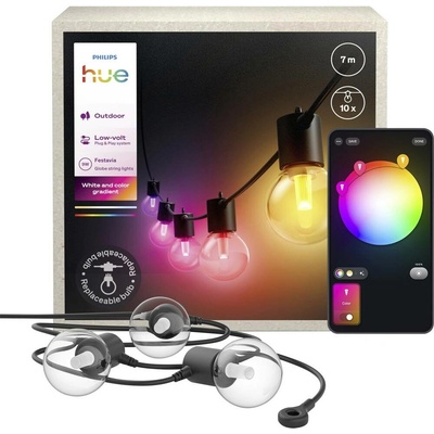 | Philips -LED RGBW Predlžovací stmievateľný vonkajší svetelný reťaz Hue FESTAVIA 10xLED 7m IP65 | 8721103063717