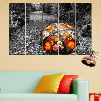 Vivid Home Картини пана Vivid Home от 5 части, Цветя, Канава, 160x100 см, 2-ра Форма №0677