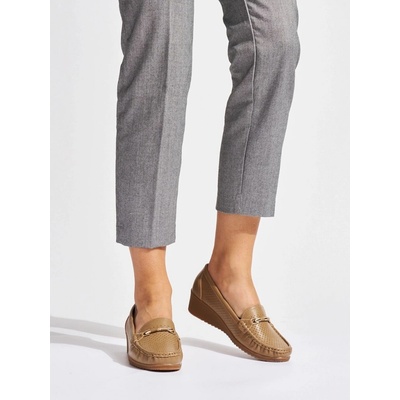 Zajímavé dámské mokasíny hnědé na klínku