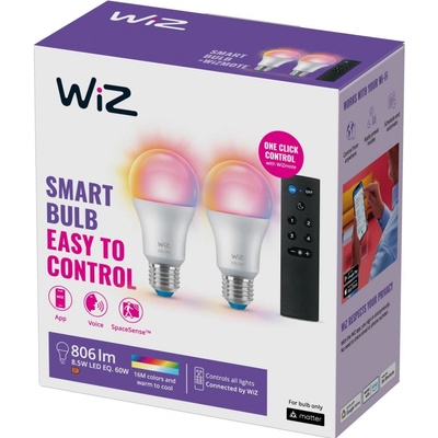 WiZ A60 LED matná WiFi E27 8,5W RGBW Diaľkové ovládanie sada 2 ks 872016907497200