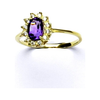 Čištín Zlatý prsten Kate žluté i bílé zlato přírodní ametyst tmavý čiré zirkony T 1480