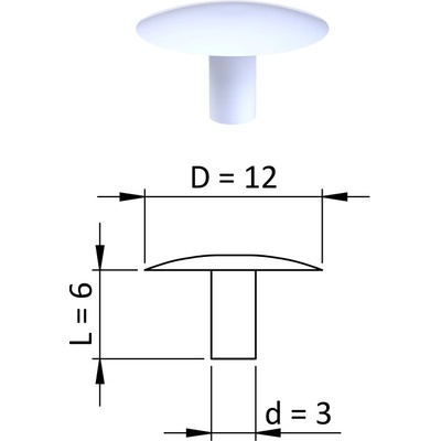 Vnitřní krytka kulatá ø 12 mm, otvor ø 3 mm, bílá, plast