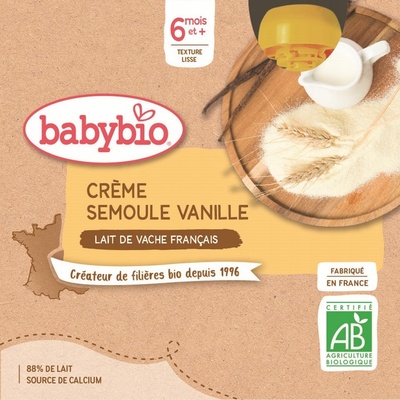 Babybio Mliečny dezert vanilkový krém s krupicou 4 x 85 g