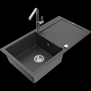 Mexen Leo гранитна мивка с 1 камера с отцедник и кухненски смесител Flora, (6501-76-670401-00)