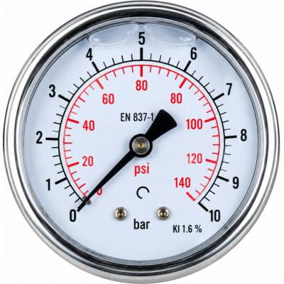 ITALTECNICA Nerezový glycerínový manometer 10 bar so zadným pripojením