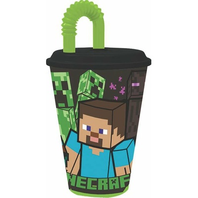 STOR Plastový kelímek Minecraft hrnek Minecraft XL s brčkem 430 ml
