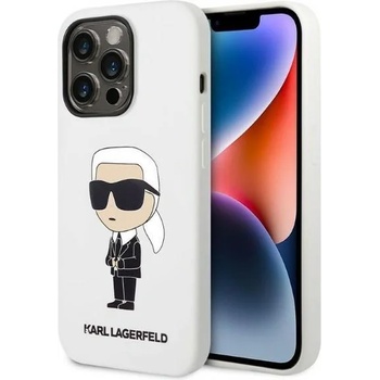 KARL LAGERFELD Кейс Karl Lagerfeld KLHCP14LSNIKBCH за iPhone 14 Pro 6.1"", бял / бял, твърд, Silicone Ikonik (KF001405-0)