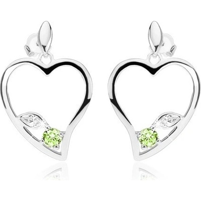 Šperky eshop obrys asymetrického srdce čirý a zelený zirkon SP46.28