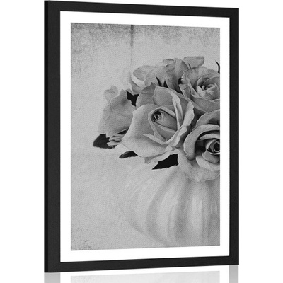 Plakát s paspartou růže ve váze v černobílém provedení - 40x60 black