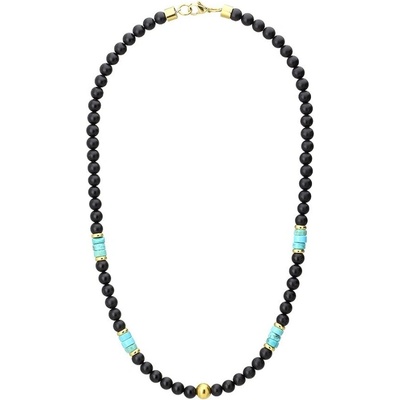 Manoki Pánský korálkový náhrdelník Pietro přírodní onyx a tyrkys X-WA628G/55 Tyrkysová