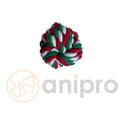 Anipro Play - Въжена играчка за кучета във форма на топка, бяло/зелено/червено 8 см, 100-110 гр