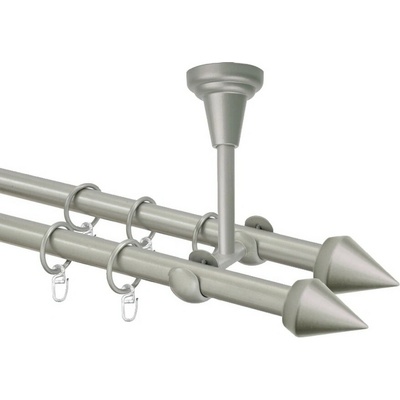 OK-GarnýžeCZ Garnýž kovová dvouřadá 16mm Hrot double stříbrná mat 160 cm do stěny / kroužky s žabkou