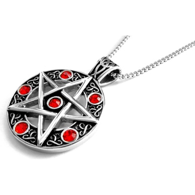 Steel Jewelry Náhrdelník pentagram s červenými krystalky z chirurgické oceli NH171037