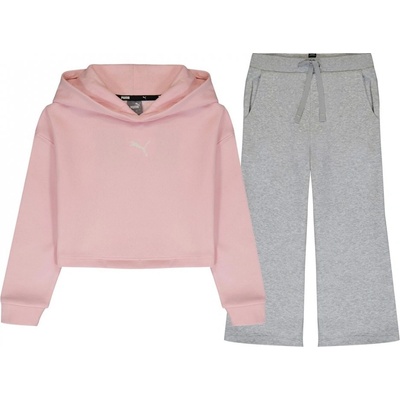 Puma Fleece Tracksuit Junior Girls Pink/Grey