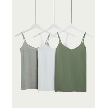 Marks & Spencer Тилко на презрамки с висок дял памук, 3 бр. Marks & Spencer зелено Marks & Spencer | Zelen | ЖЕНИ | XS