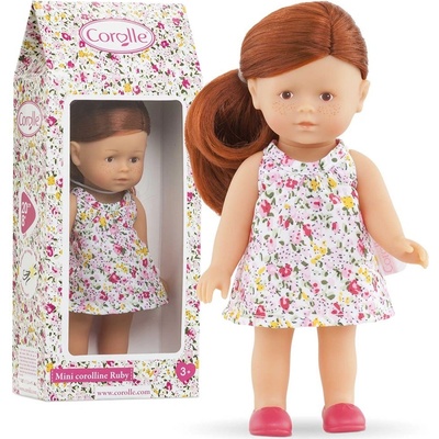 Corolle Mini Corolline Ruby Les Trendies s hnedými očami a žlté kvetinky na šatách 20 cm