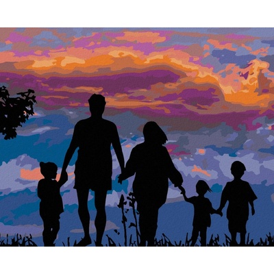 Zuty Malování Podle Čísel Velká Rodina A Západ Slunce 80 x 100 Cm Plátno Rám