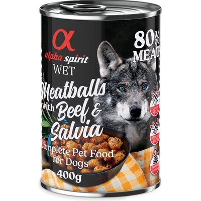 Alpha Spirit 6x400г Dog Meatballs alpha Spirit, консервирана храна за кучета - говеждо и салвия