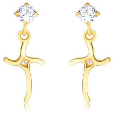 Šperky eshop briliantové ze žlutého zlata zvlněný kříž ozdobený diamanty BT504.40