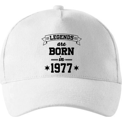 Legends are born in 1977 so zahnutým šiltom a mosaznou sponou Biela