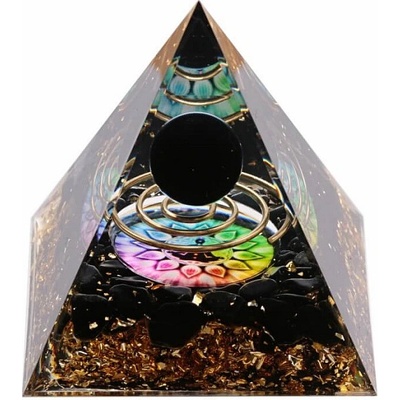 Nefertitis Orgonit pyramida s kousky a kuličkou z obsidiánu NF47010 - 6 x 6 x 6,2 cm