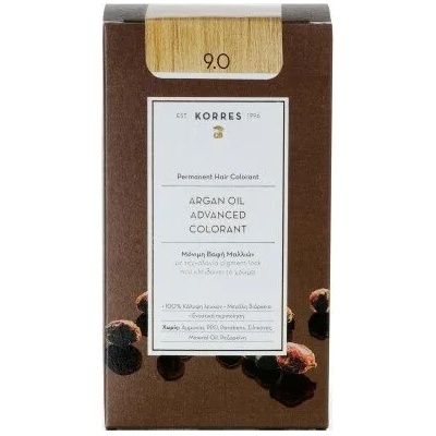 KORRES Боя за коса с технология pigment-lock с Арганово масло Много светло русо , Korres Argan Oil Advanced Colorant 50ml Permanent Hair Colorant 9.0 Very Light Blonde
