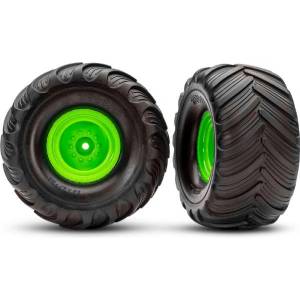 Traxxas колело 2.0/3.0", диск зелен офсет 19mm, гума Terra Groove (чифт)