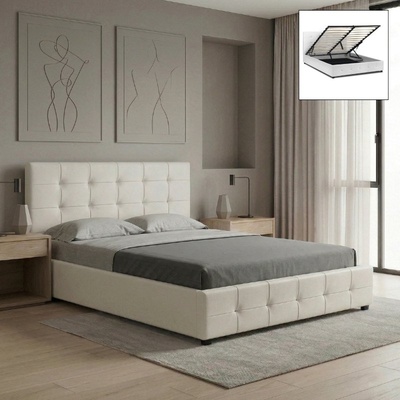 TopMebel Легло Iro от PU кожа с място за съхранение в бял цвят 150x200см