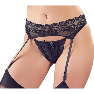 Cottelli Collection - дантелен жартиерен колан и прашки - черен - M (23218741031)