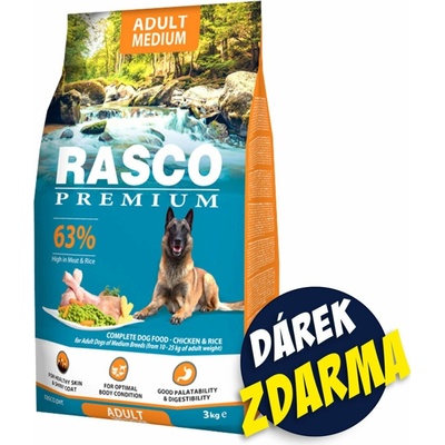 Rasco Premium Adult Medium kuře s rýží 3 kg